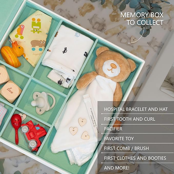 Keepsake Baby Memory Book with Keepsake Box Girl Boy - Timeless Leather-Bound Baby Milestone Book | Baby Book Keepsake and Baby Photo Memory Box to Record Baby Shower to Age 5 - Beautiful Gift-BubblyBeeBaby