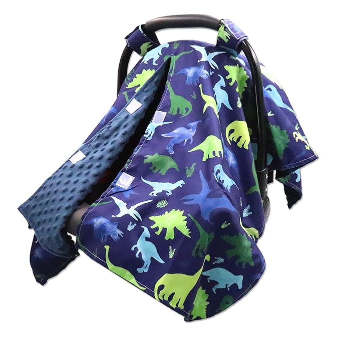 TANOFAR Car Seat Cover Baby, Carseat Covers Baby Boy Girl, Peekaboo Opening Infant Car Seat Cover for Winter, Warm & Cozy, Blue Dinosaur-BubblyBeeBaby