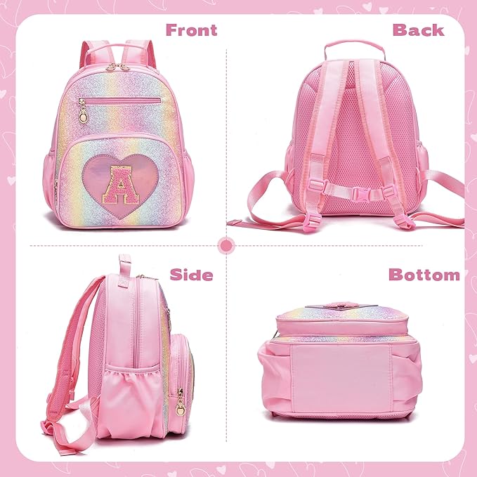 I IHAYNER Kids Glitter Lightweight Backpack for School Travel & Daycare, Toddler Backpack for Girls 3+ Preschool Kindergarten Elementary Kids Backpack-Rainbow Pink A-BubblyBeeBaby