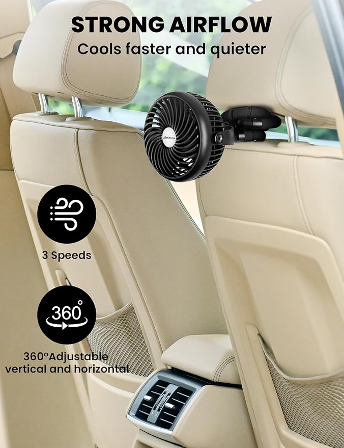 AMACOOL Baby Stroller Fan - 5000mAh Rechargeable, 3-Speed, Strong Yet Quiet, 360°Rotate Portable Clip on Fan for Travel, Car Seat, Crib, Bike, Treadmill, Beach Vacation Essentials-BubblyBeeBaby