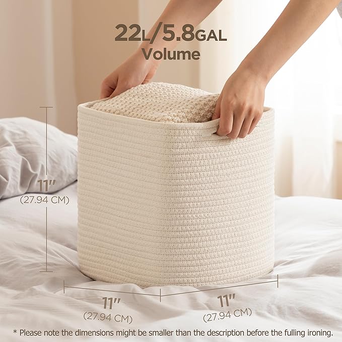 joybest Cube Storage Bins Set of 4, 11inch Cube Baskets Organizer for Nursery, Square Cotton Rope Baskets for Shelves Organizing, Kids Toy, Closet Storage, Beige-BubblyBeeBaby