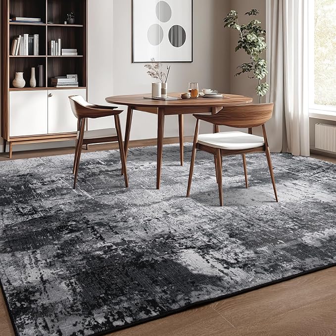 Kelarea Living Room Rug, 6x9 Area Rug Modern Abstract Washable Rugs, Black Non Slip Low Pile Carpet, Stain Resistant Large Rugs for Bedroom, Dining Room, College Dorm, Home Office-BubblyBeeBaby