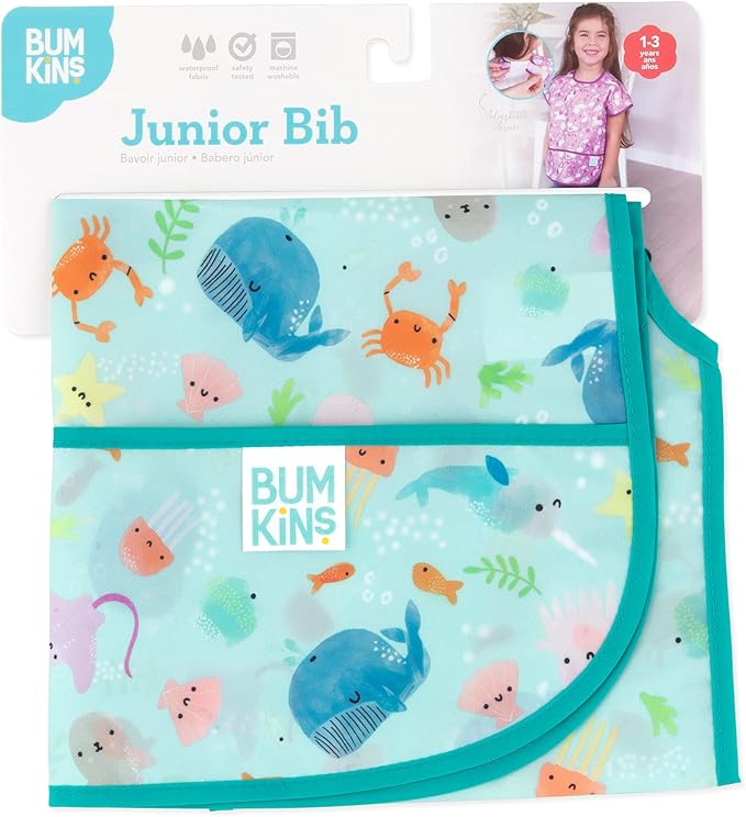 Bumkins Bibs - Toddler Bibs, Waterproof, Large for 1-3 Years, Short Sleeve-BubblyBeeBaby