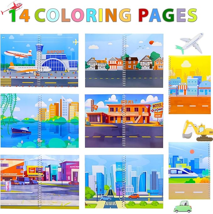 Jelly Sticker Books for Toddlers 2-4 Years, Reusable Sticker Book for Kids 1-3, Toddler Travel Essentials Vehicles Stickers for Kids Toddler Plane Activities (Vehicles)-BubblyBeeBaby