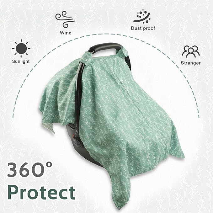 Baby Car Seat Canopy Soft Minky Plush Dotted Backing Baby Car Seat Cover Girls, Infant Carseat Canopy, Stretchy Multi- use Nursing Cover for Stroller/High Chair/Shopping Cart/Car Seat Canopies Sage-BubblyBeeBaby