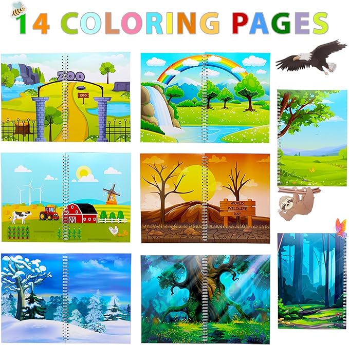 Jelly Sticker Book for Kids 2-4 Travel Essentials, Reusable Sticker Book + 8 Scenes + 2 Matching Games + 51 Large Animal Stickers for 1-3 Toddler Activities (Animals)-BubblyBeeBaby