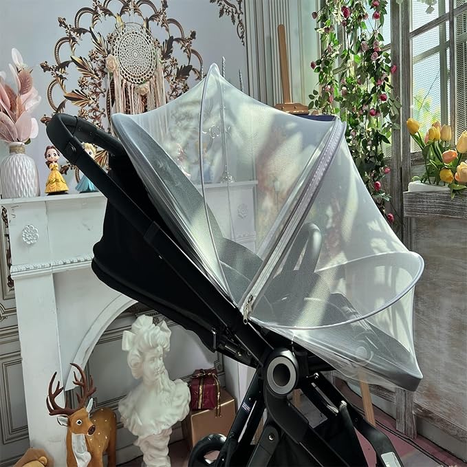 Baby Mosquito Net with Double Zipper, Bassinet Stroller Cover for Baby/Car Seat/Cradles/Carriers, Easy to Use, Keep Insects/Bugs/Cats Out, White-BubblyBeeBaby