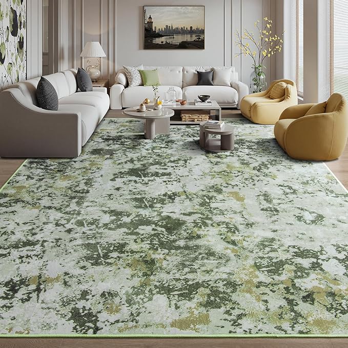 Kelarea 6x9 Rug for Living Room, Green Washable Non-Slip Rugs, Modern Abstract Large Rugs Low Pile Soft Carpet for Bedroom, Kitchen, Dining Room, Classroom, Dorm, Nursery, Home Office-BubblyBeeBaby