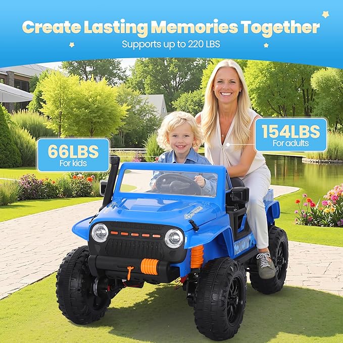 24V Kids Toddler Ride On Truck Electric Car Kids Ride On Truck Car Electric Jeep Off-Road Truck for Parent Remote Control LED Lights Music Powerful Wheels for Ages 3+(Blue)-BubblyBeeBaby
