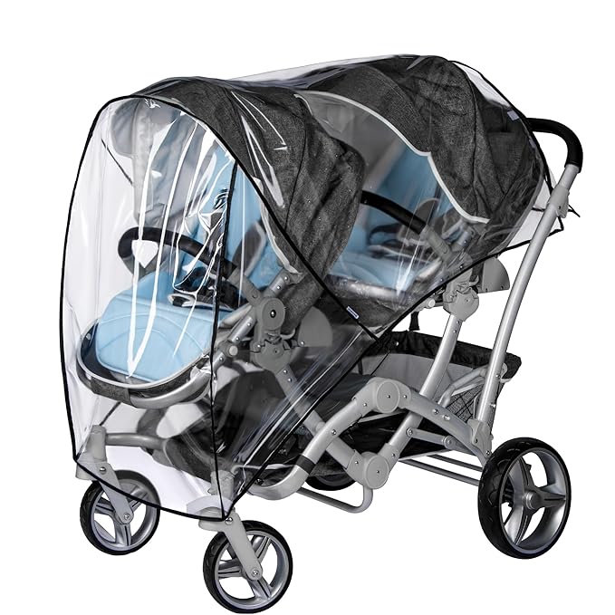 bemece Double Stroller Rain Cover, Weather Shield Double Stroller for Front and Rear Seats Twin Stroller, Baby Outdoor Activities Accessories, Protects Children from Rain, Snow, Wind-BubblyBeeBaby