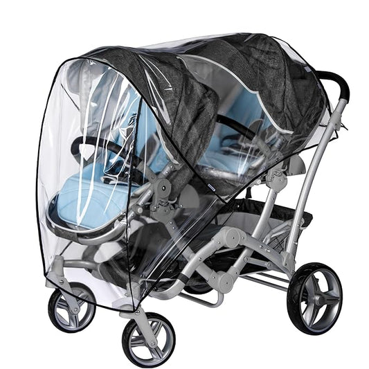 bemece Double Stroller Rain Cover, Weather Shield Double Stroller for Front and Rear Seats Twin Stroller, Baby Outdoor Activities Accessories, Protects Children from Rain, Snow, Wind-BubblyBeeBaby