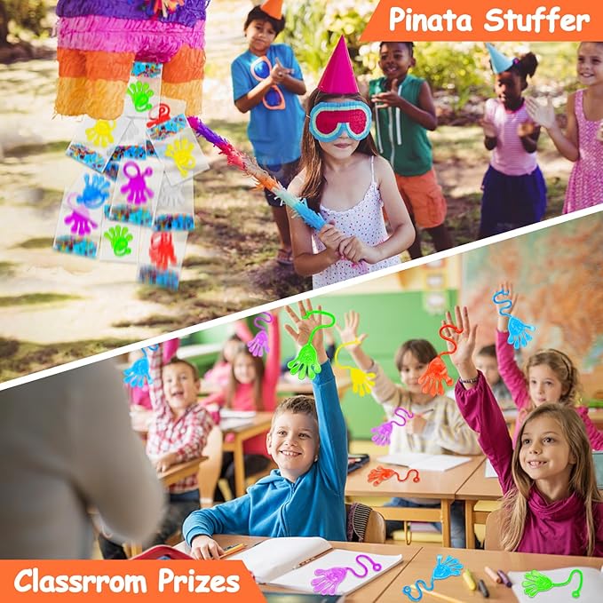 24 PCS Sticky Hands for Kids Party Favors Treat Gift Egg Filler Goodie Bag Stuffer Treasure Box Toy Classroom Carnival Prizes Student Mini Bulk Pinata Slap Hand Sensory Fidget Stretchy Toy Halloween-BubblyBeeBaby