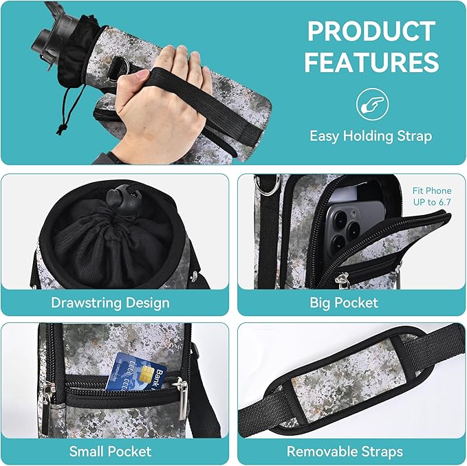 icolor Water Bottle Carrier Bag with Strap 25/32/40 oz Crossbody Bottle Holder with Phone Pocket Sling Sleeve Insulated Neoprene Water Bottle Pouch for Walking Travelling-BubblyBeeBaby