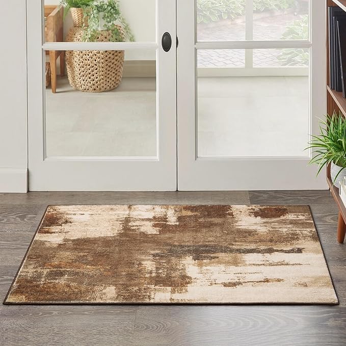 Kelarea 2x3 Brown Entryway Rug, Washable Abstract Small Rugs Non-Slip Low Pile Throw Rugs for Kitchen Floor, Front Door, Bedroom Bedside-BubblyBeeBaby