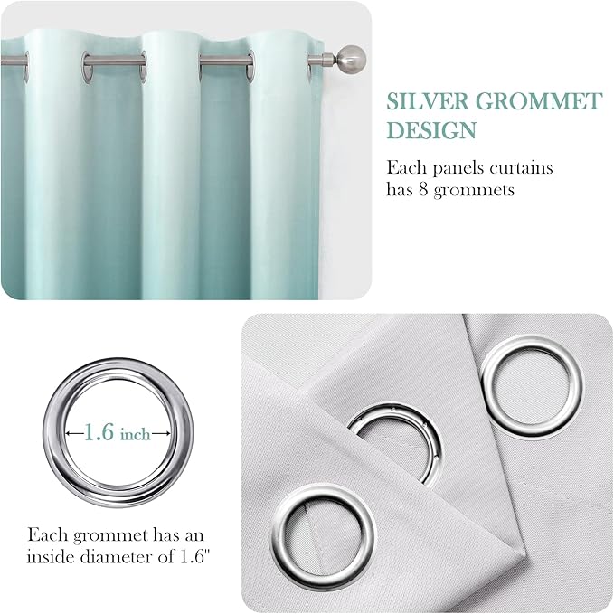 HOMEIDEAS Teal Ombre Blackout Curtains 52 X 84 Inch Length Gradient Room Darkening Thermal Insulated Energy Saving Grommet 2 Panels Window Drapes for Living Room, Bedroom-BubblyBeeBaby
