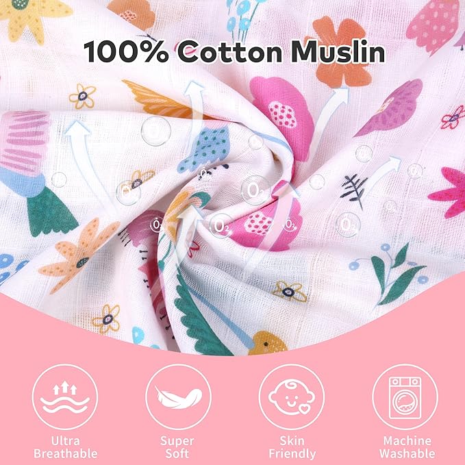 Rquite Muslin Car Seat Cover Baby, Carseat Covers Baby Girl Boy, Breathable Lightweight Infant Car Seat Cover, Baby Carrier Cover Car Seat Canopy Stroller Sun Shade for Summer & Hot Day, Universal Fit-BubblyBeeBaby