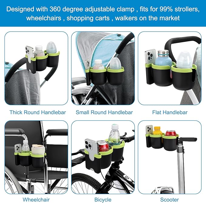 Accmor Stroller Cup Holder with Phone Holder, Bike Cup Holder, Universal Cup Holder for Uppababy Nuna Doona Strollers, 2-in-1 Cup Phone Holder for Stroller, Bike, Wheelchair, Walker, Scooter-BubblyBeeBaby
