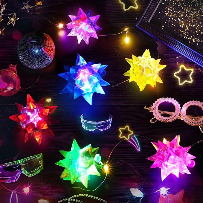HONLYNE48 48 PCS Flashing Crystal Star Necklaces, LED Glow in The Dark Party Favors for Kids Adults Birthday Rave Halloween Goodie Bags Filler-BubblyBeeBaby