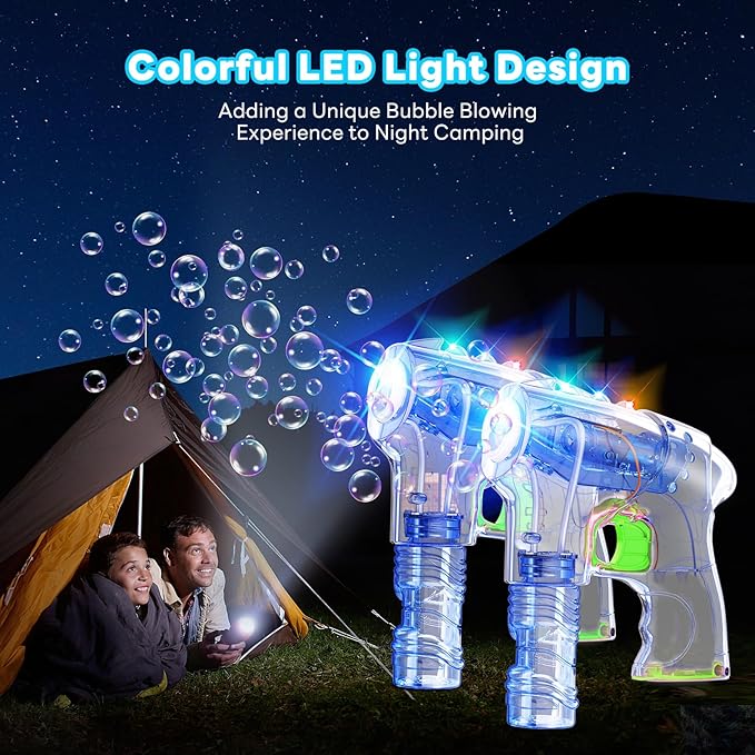 Kid Odyssey 2 Pack Bubble Gun with 4 Refill Solution and 3 Colorful LED Light, Bubble Machine for Kids, Bubble Maker for Party Favors, Birthday Gift, Indoor Outdoor Toys for Toddlers-BubblyBeeBaby