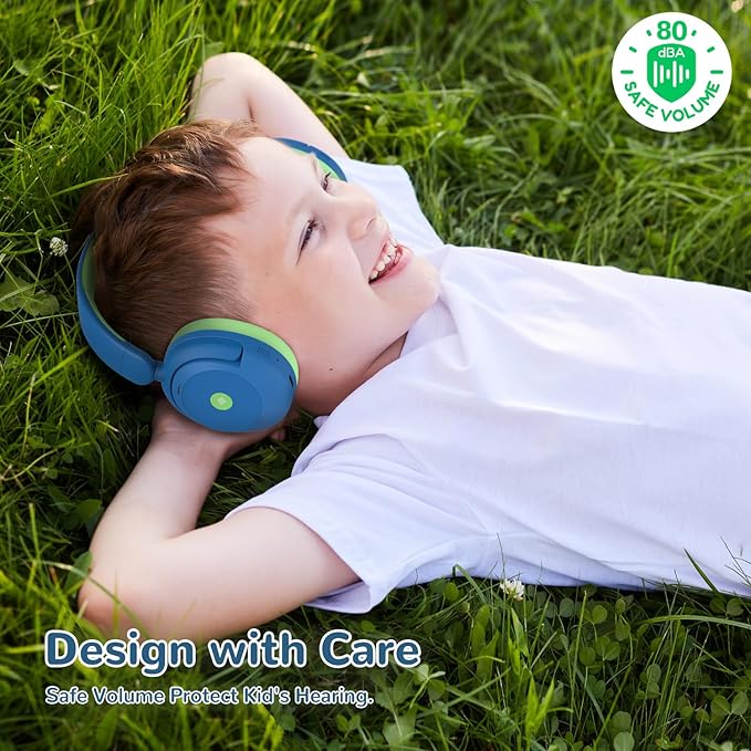 iClever BTH20 Active Noise Cancelling Headphones for Kids, 60H Play Time,Type C Fast Charging, Safe Volume 80dBA, Bluetooth5.4, Award-Winning Kids Headphones Wireless for iPad Tablet Airplane, Blue-BubblyBeeBaby