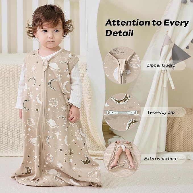 JELLYMONI Baby Sleep Sack 6-12 Months Wearable Blanket for Baby, 100% Cotton 2 Pack Infant Toddler Sleeping Sack Lightweight Soft 2-Way Zipper Sleepsack-BubblyBeeBaby