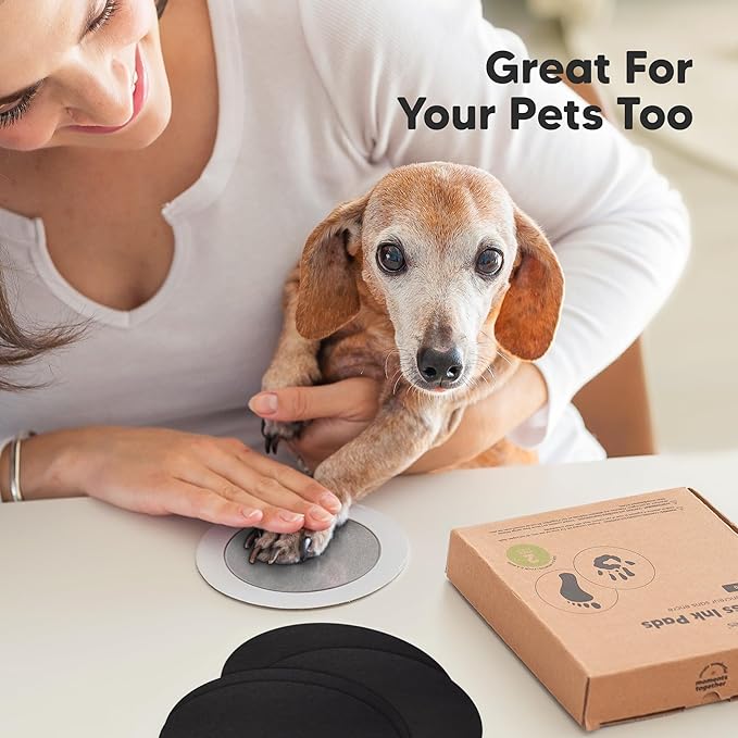 2-Pack Round Inkless Baby Hand and Footprint Kit - Mess Free Ink Pad for Newborn Keepsake, Dog Nose & Paw Print Kit, Clean Touch Ink Pad for Baby Hand & Footprints, Ideal New Mom Gifts (Silver)-BubblyBeeBaby