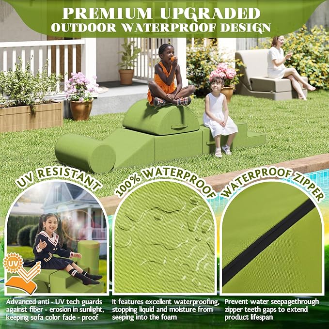 jela Foam Blocks 6Pcs Soft Play Equipment Waterproof Fabric, UV Resistant Toddler Climbing Toys Indoor& Outdoor Soft Play Climbing for Toddlers, Lightweight Climbing Blocks for Babies, Kids (Green)-BubblyBeeBaby