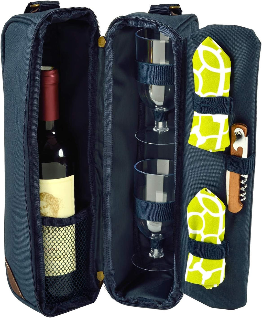 Picnic at Ascot Insulated Wine Tote with 2 Wine Glasses, Napkins and Corkscrew -Designed & Assembled in The USA