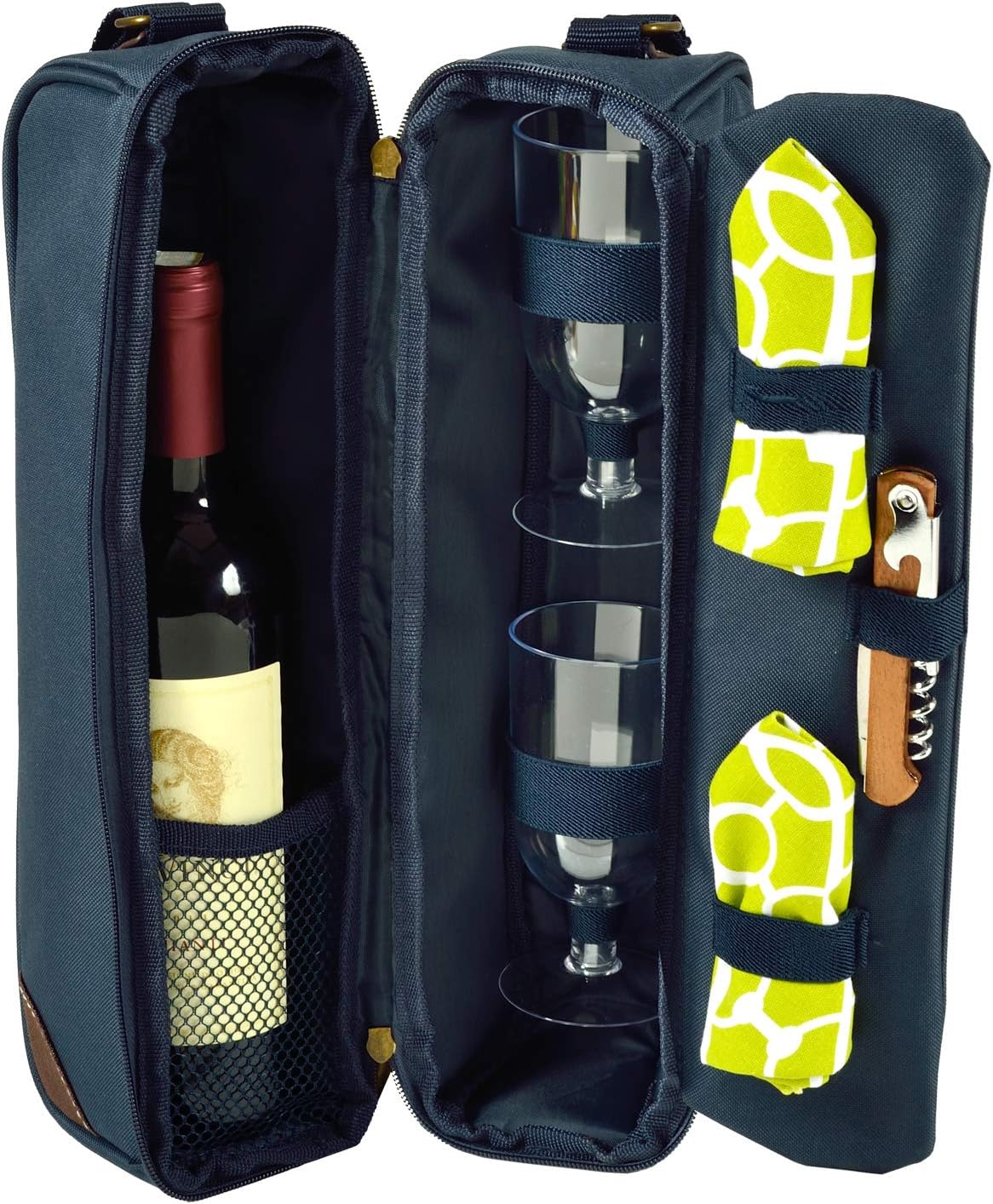 Picnic at Ascot Insulated Wine Tote with 2 Wine Glasses, Napkins and Corkscrew -Designed & Assembled in The USA