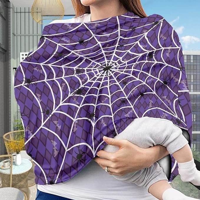 Binienty Halloween Spider Web and Bat Baby Car Seat Canopy Cover Halloween Decoration Nursing Cover for Breastfeeding Carseat Covers for Boy Girls-BubblyBeeBaby
