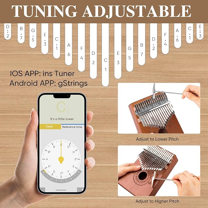 Kalimba Thumb Piano 17 Keys Instrument: Portable Mbira Finger Pianos Musical Gifts for Kids Adults Beginners - Mahogany Wood Handheld Piano with Tune Hammer, Music Book-BubblyBeeBaby