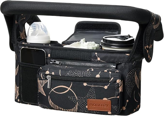Momcozy Universal Stroller Organizer with Insulated Cup Holder Detachable Phone Bag & Shoulder Strap, Fits for Stroller like Uppababy, Baby Jogger, Britax, BOB, Umbrella and Pet Stroller-BubblyBeeBaby