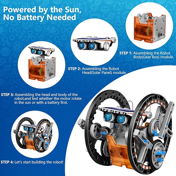 13-in-1 Solar Robot Toys for Ages 8 9 10 11 12 Year Old Boys Girls, STEM Science Kits for Kids Age 8-12, Building Experiments Robotics Kit STEM Projects for Kid Christmas Birthday Gifts (Gray)-BubblyBeeBaby