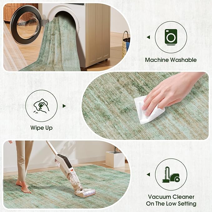 10x14 Area Rugs for Living Room: Soft Abstract Large Area Rug Non-Shedding Anti-Skid Stain Resistant Indoor Floor Modern Washable Rugs for Bedroom Dining Room Nursery Farmhouse Home Office-Green-BubblyBeeBaby