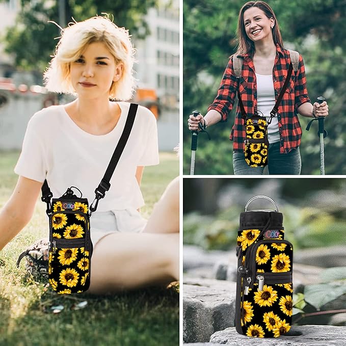 icolor Water Bottle Carrier Bag with Strap 25/32/40 oz Crossbody Bottle Holder with Phone Pocket Sling Sleeve Insulated Neoprene Water Bottle Pouch for Walking Travelling-BubblyBeeBaby