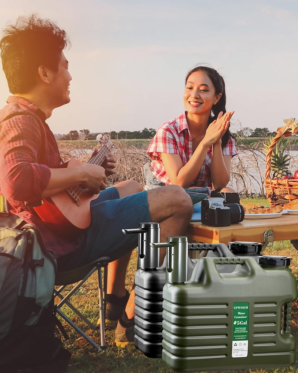 Portable 5 Gallon Water Jug with Automatic Touch Control Pump,Truly No Leakage Water Container with Spigot,Type-C Rechargeable Military Green Water Pump Gear for Outdoors Camping Hiking
