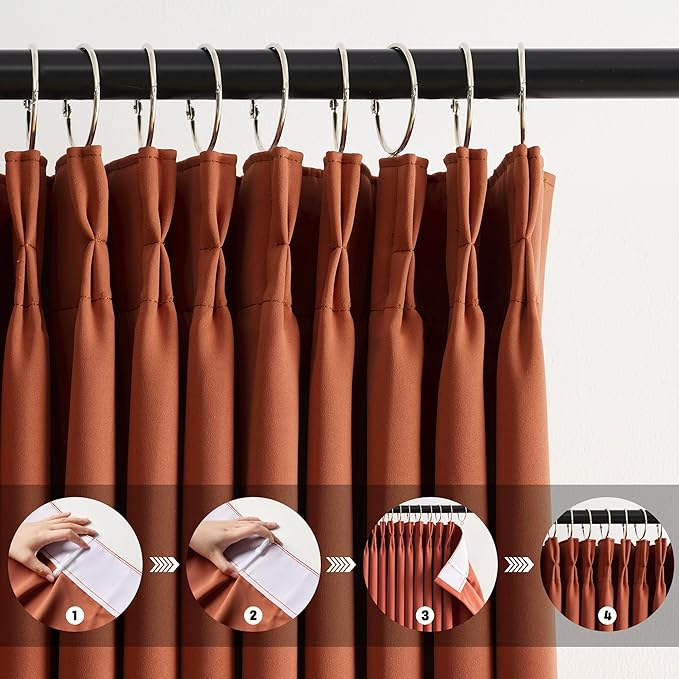 KEQIAOSUOCAI Burnt Orange Window Curtains 72 Inches Long, Fall Block Out Room Darkening Insulated Memory Shape Boho Muted Ochre Orange Curtain for Bedroom 40 Inch Wide Each Panel,Set of 2,Pinch Pleat-BubblyBeeBaby