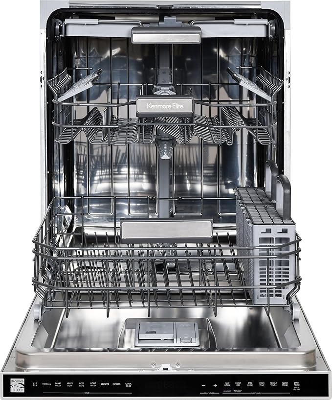 Kenmore Elite 24" Built-In Dishwasher - UltraWash Plus, TurboDry, QuietWash, SmartWash, TurboFlex Third Rack & Reach-Thru Handle - 15 Place Settings - 42 DBA - ENERGY STAR Certified - Stainless Steel-BubblyBeeBaby