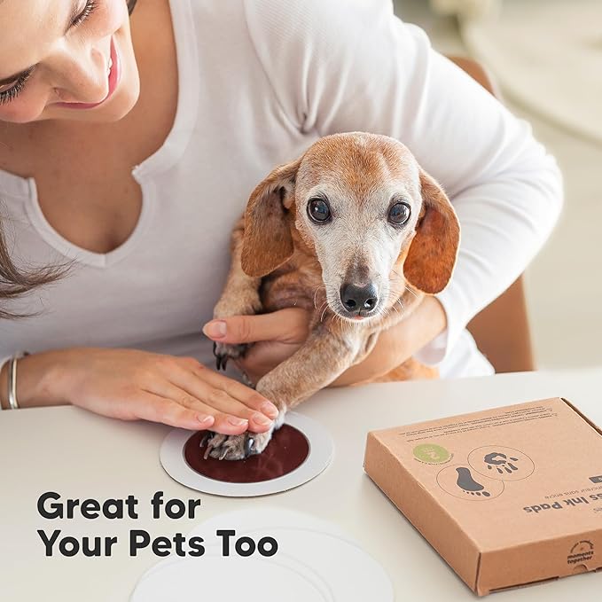 2-Pack Round Inkless Baby Hand and Footprint Kit - Mess Free Ink Pad for Newborn Keepsake, Dog Nose & Paw Print Kit, Clean Touch Ink Pad for Baby Hand & Footprints, Ideal New Mom Gifts (Auburn)-BubblyBeeBaby