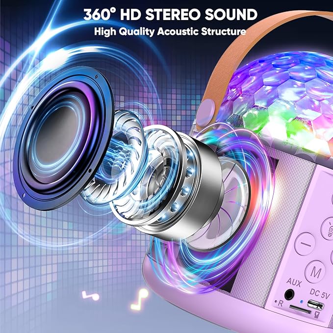 Karaoke Machine with Disco LED Lights for Adults Kids, Portable Bluetooth Speaker with 2 Wireless Microphone, Gifts Toys for 3-12+ Kids Birthday Family Home Party-BubblyBeeBaby