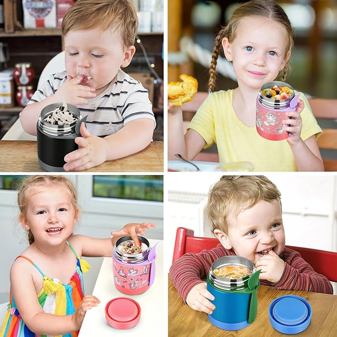 10oz Soup Thermo for Hot Food Kids,Lunch Thermo Kids Food Jar with Spoon Hot Insulated Food Containers,Leak Proof Stainless Steel Wide Mouth Lunch Food Thermo Jar for School(Pink-Unique Horse)-BubblyBeeBaby