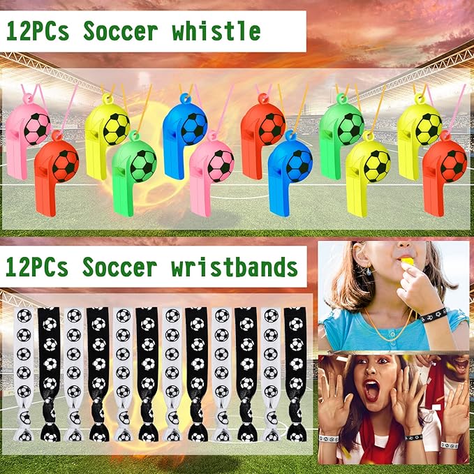 158Pcs Soccer Party Favors - Bags, Whistles, Balls, Slap Bracelets, Keychains, Stickers, Tattoos for Party Goodie Bags-BubblyBeeBaby