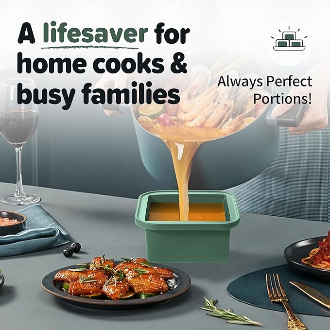 2-Cup Silicone Freezer Trays with Lids – Perfect for Meal Prep, Portion Control, and Easy Freezing-Meal Prep Container Molds for Soup,Leftovers (Green, 4 pack)-BubblyBeeBaby