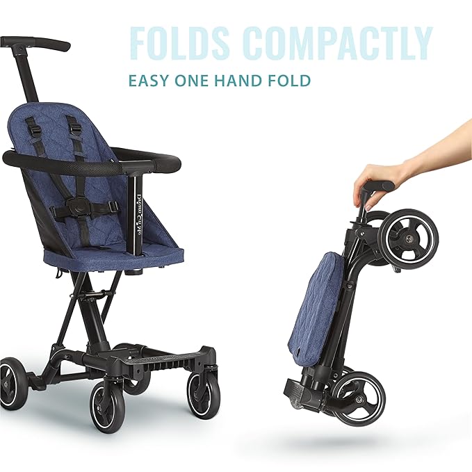 Dream On Me Lightweight and Compact Coast Rider Stroller with One Hand Easy Fold, Adjustable Handles and Soft Ride Wheels, Navy-BubblyBeeBaby