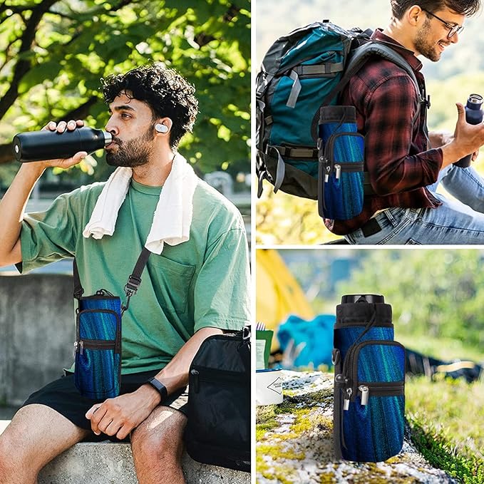 25/32/40/64oz Water Bottle Bag Holder Carrier-Insulated Crossbody Sling Case Sleeve with Strap & Pockets for Men Women Gym Cycling Travel Walking Hiking Camping-BubblyBeeBaby