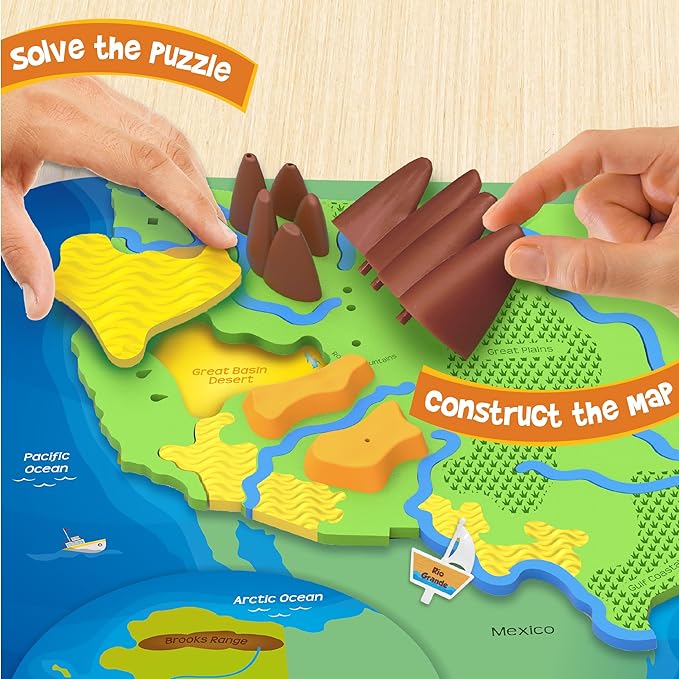 Imagimake Mapology Physical Features USA Puzzle | Mountains, National Parks, Rivers & Lakes 3D Puzzle Toys for Ages 8-13 | Educational Toys | Classroom Must-Haves | Back to School Gifts for Kids 6-12-BubblyBeeBaby