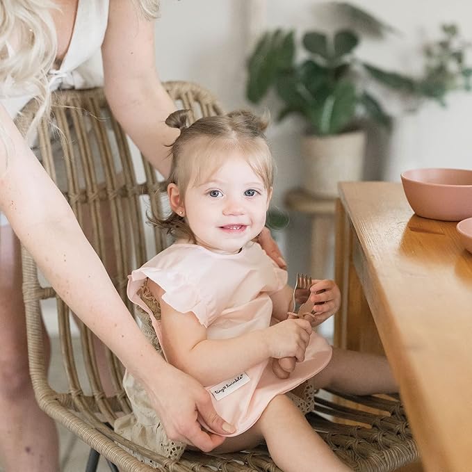 Tiny Twinkle Mess Proof Baby Bib - Waterproof & Lightweight Baby-Led Weaning Apron | 100% Recycled Polyester, Easy Clean & Machine Washable (Rose, Small 6-24 Months)-BubblyBeeBaby