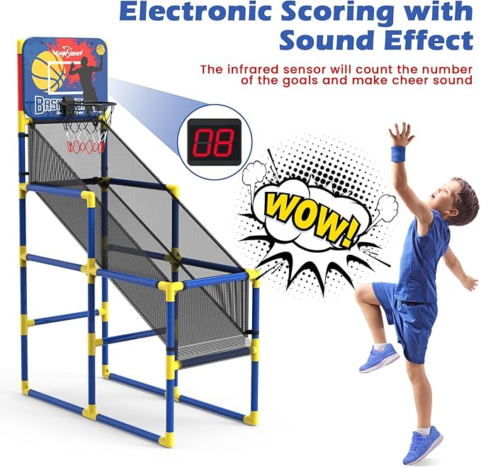 Kids Basketball Hoop Arcade Game W/Electronic Scoreboard Cheer Sound, Basketball Hoop Indoor Outdoor W/4 Balls, Basketball Game Toys Gifts for Kids 3-6 5-7 8-12 Toddlers Boys Girls-BubblyBeeBaby