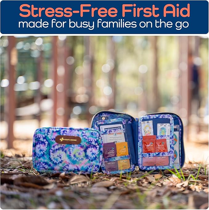 KeepGoing Travel First Aid Kit for Kids – 130 Pc. for Car, Home, Purse, Diaper Bag & Backpack with Latex-Free Bandages - Mini First Aid Kit Travel Size TSA-Approved-BubblyBeeBaby