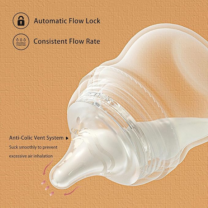 Natural Glass Baby Bottle for Breastfeeding Babies, 3oz Newborn Anti-Colic Baby Bottle with Slow Flow Nipples (SS), Clear, Wide Neck, 4 Pack, 0 Months+-BubblyBeeBaby